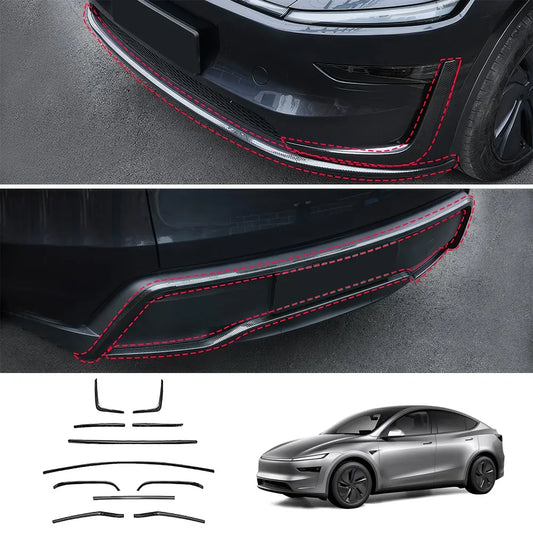 Stainless Steel Front & Rear Bumper Protector Trim for Tesla Model Y Juniper 2025+ Buy in set Carbon Fiber Texture Full Kit 11PCS
