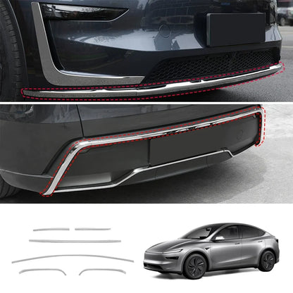 Stainless Steel Front & Rear Bumper Protector Trim for Tesla Model Y Juniper 2025+ Buy in set Silver Front + Rear Trims 6PCS