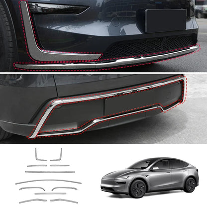 Stainless Steel Front & Rear Bumper Protector Trim for Tesla Model Y Juniper 2025+ Buy in set Silver Full Kit 11PCS
