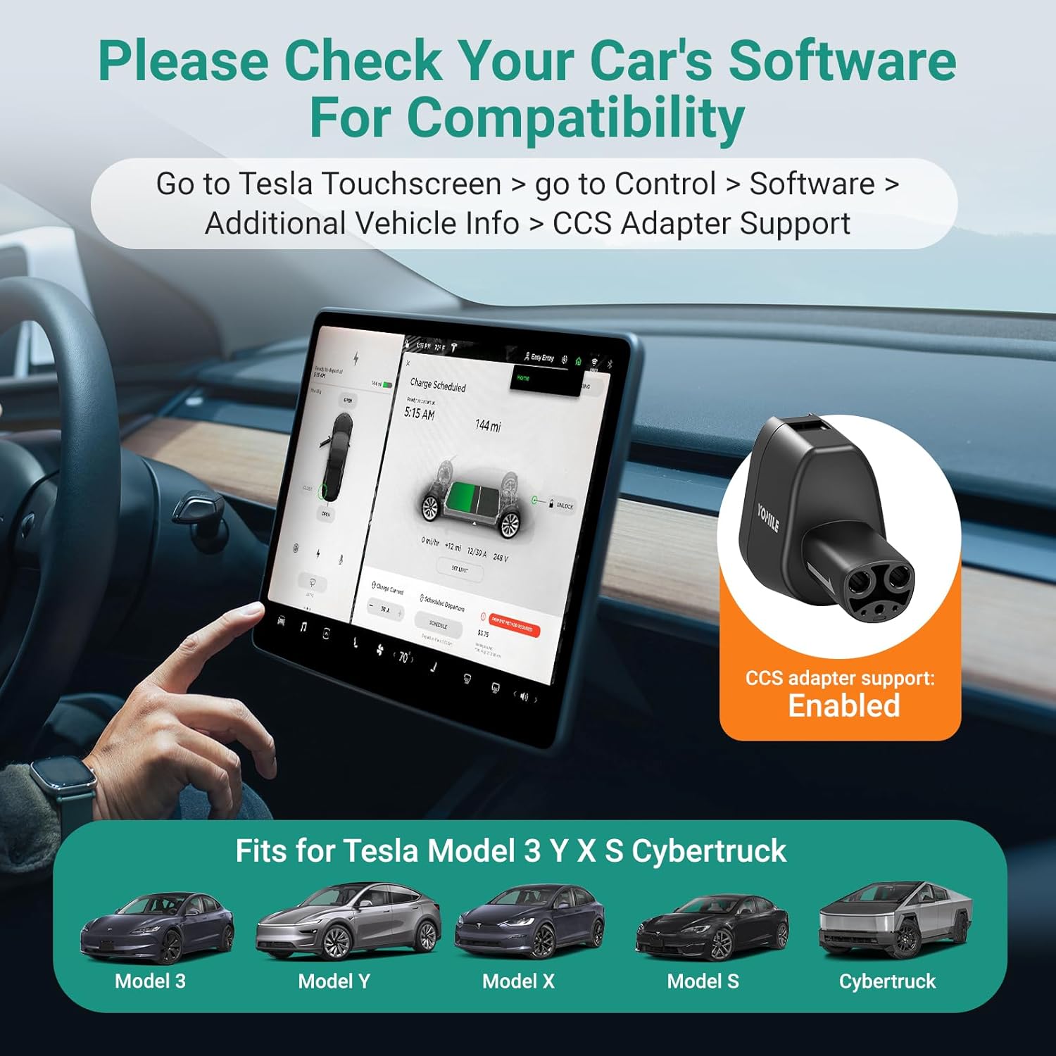 CCS1 x J1772 to Tesla(NACS) Fast Charging Adapter for Tesla Model 3/Y/S/X/Cybertruck