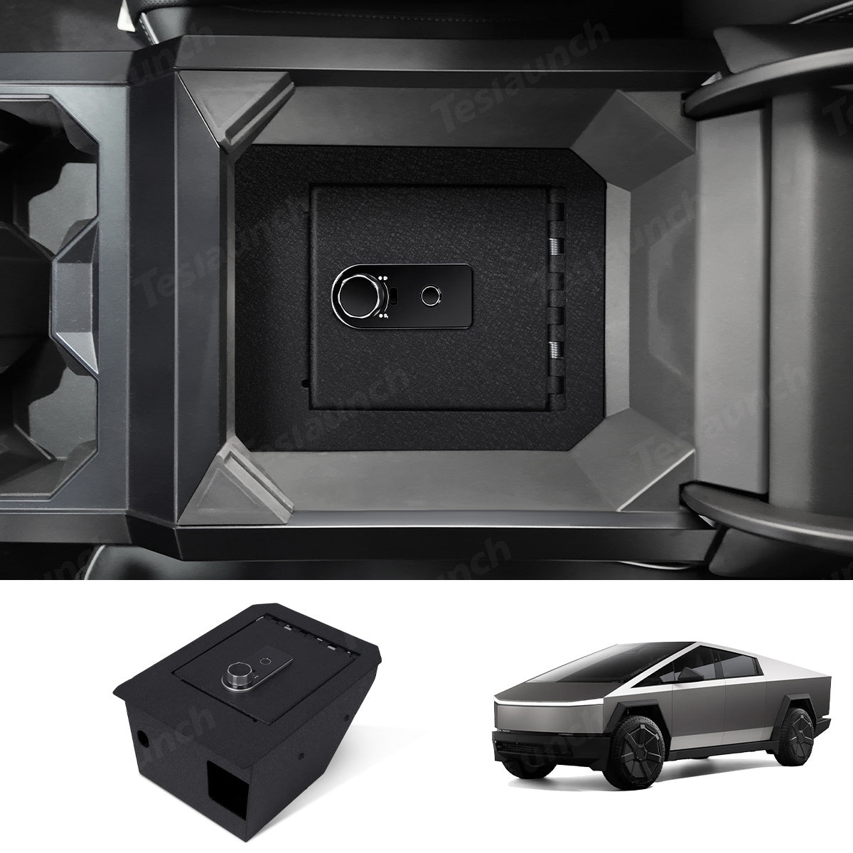 Anti-Theft Center Console Safe Lockbox for Tesla Cybertruck Biometric Fingerprint