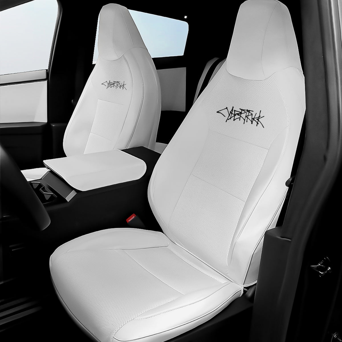 All-Inclusive Seat Cover for Tesla Cybertruck 2024+ Nappa Leather With Logo White
