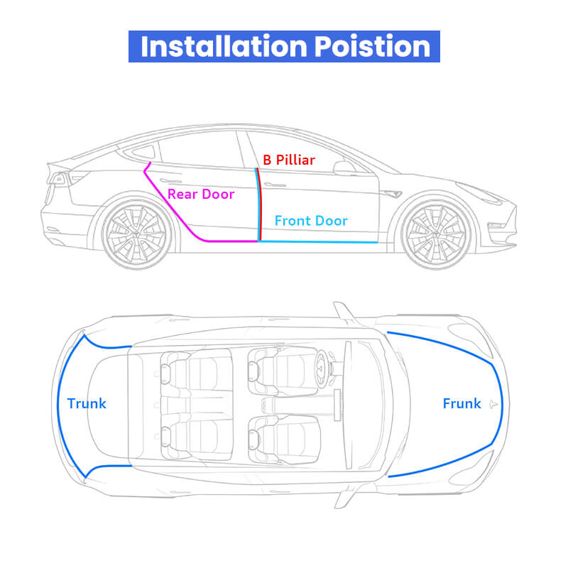 Car Door Seal Strip Kit Soundproof Rubber for Tesla Model S/3/X/Y