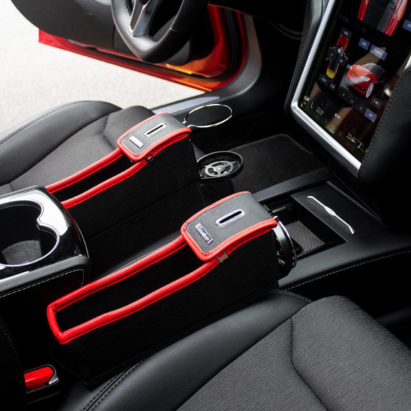 Car Seat Slit Gap Storage Box with Foldable Cup Holder for Model S