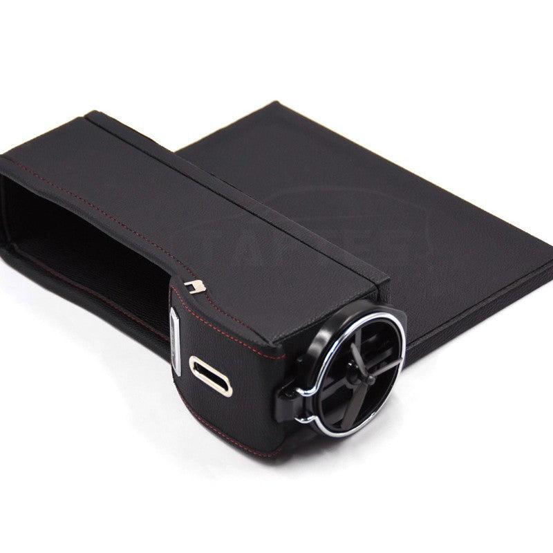 Car Seat Slit Gap Storage Box with Foldable Cup Holder for Model S Black Left Side