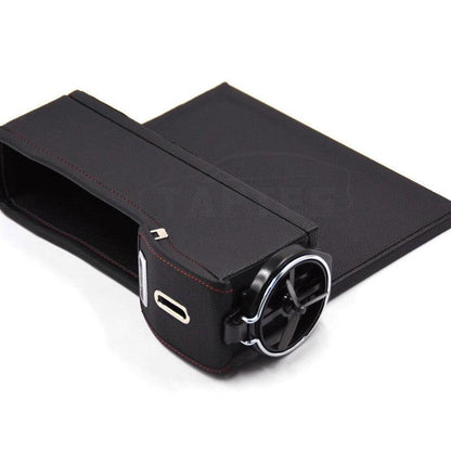 Car Seat Slit Gap Storage Box with Foldable Cup Holder for Model S Black Left Side