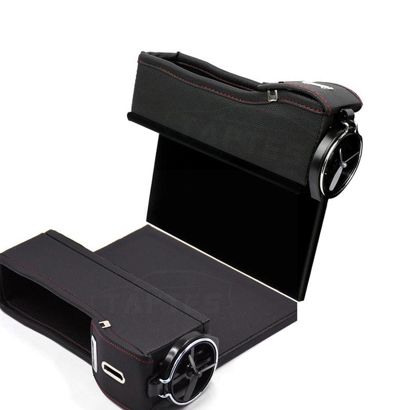 Car Seat Slit Gap Storage Box with Foldable Cup Holder for Model S Black Driver+Passenger