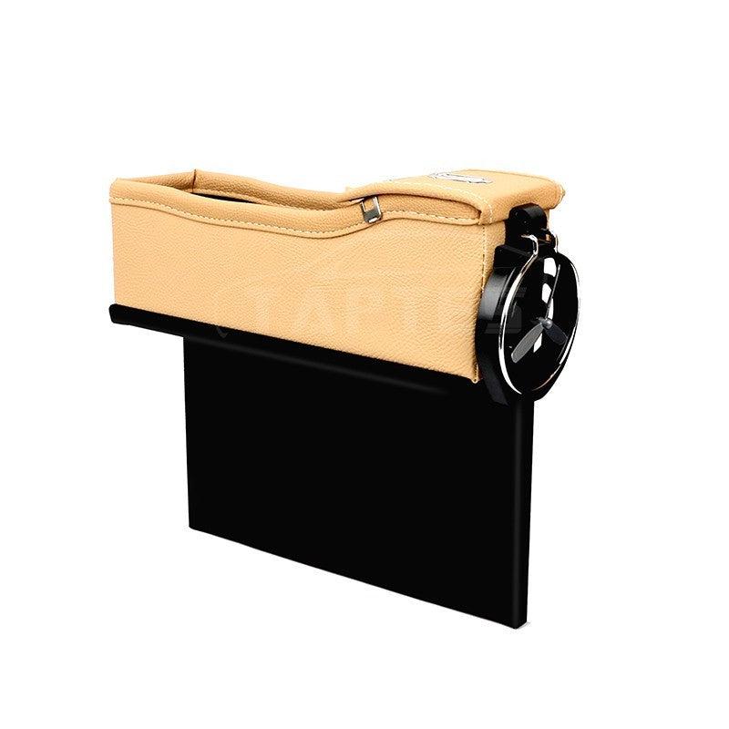 Car Seat Slit Gap Storage Box with Foldable Cup Holder for Model S Beige