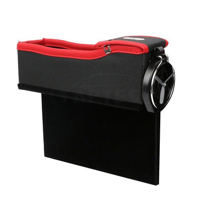 Car Seat Slit Gap Storage Box with Foldable Cup Holder for Model S Black and Red Right Side