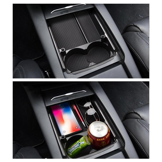 Center Console Organizer Storage Box Tray Cup Holder For Tesla Model S/X