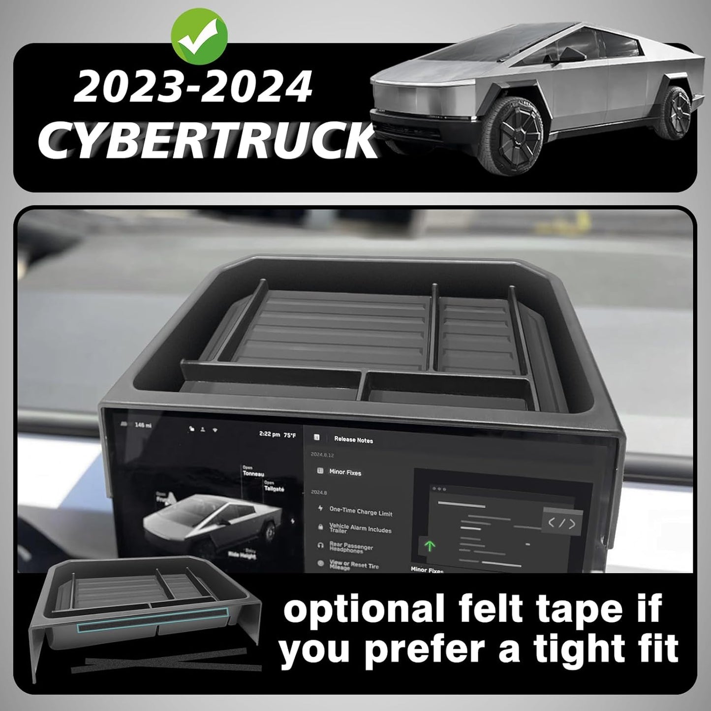 Center Console Screen Dash Organizer For Tesla Cybertruck 2024