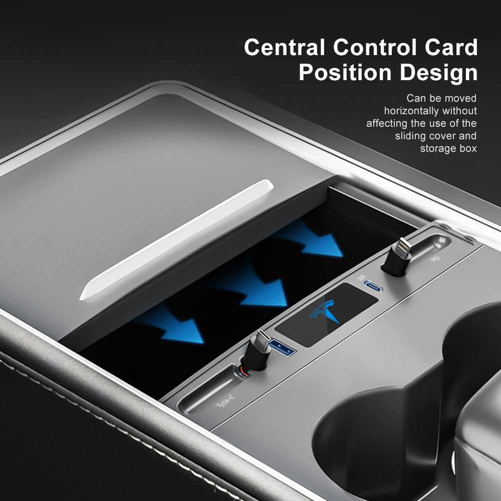 Center Console USB C Multiport HUB Adapter With Retractable Data Cable For Tesla Model 3 Y