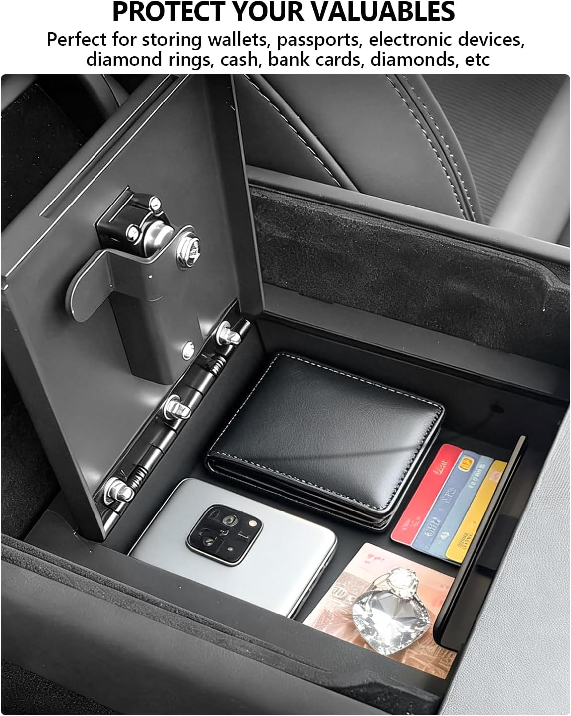 Anti-Theft Center Console Safe LockBox for Tesla Model Y Juniper 2025+ / Model 3 Highland 2024+