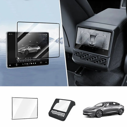 Integrated Tempered Glass Screen Protector with Frame for Tesla Model 3 Highland 2024+ Front + Rear Set Transparent