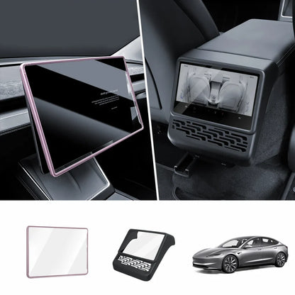 Integrated Tempered Glass Screen Protector with Frame for Tesla Model 3 Highland 2024+ Front + Rear Set Pink