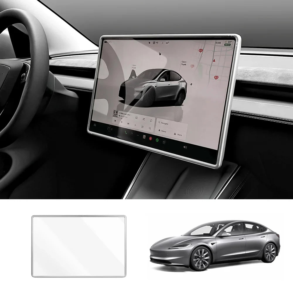 Integrated Tempered Glass Screen Protector with Frame for Tesla Model 3 Highland 2024+