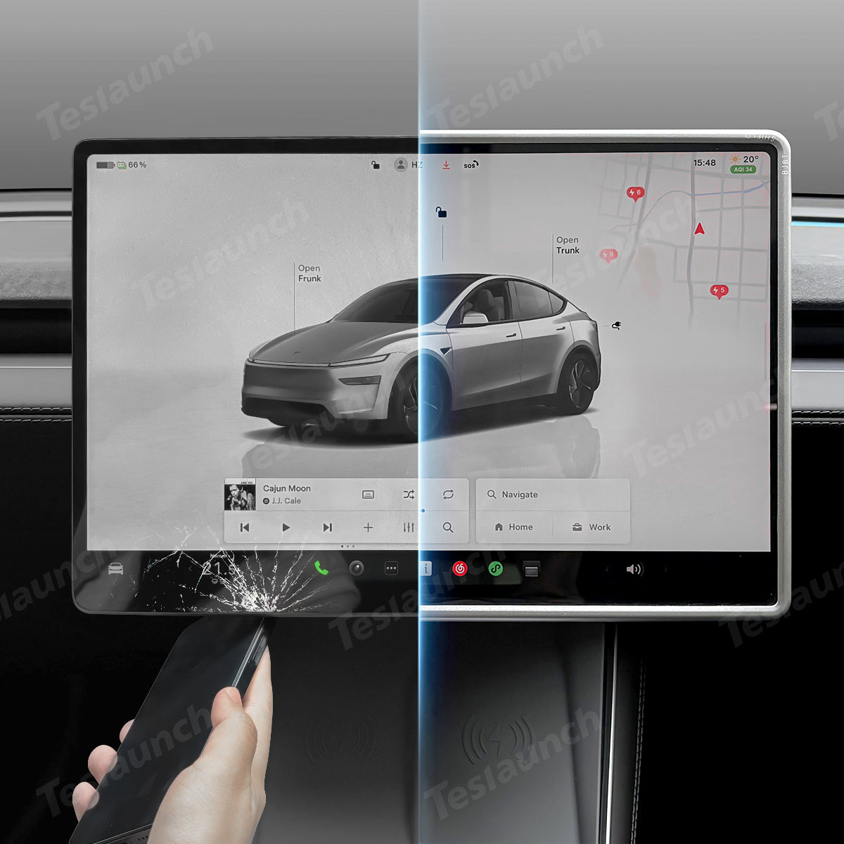 Integrated Tempered Glass Screen Protector with Frame for Tesla Model 3 Highland 2024+