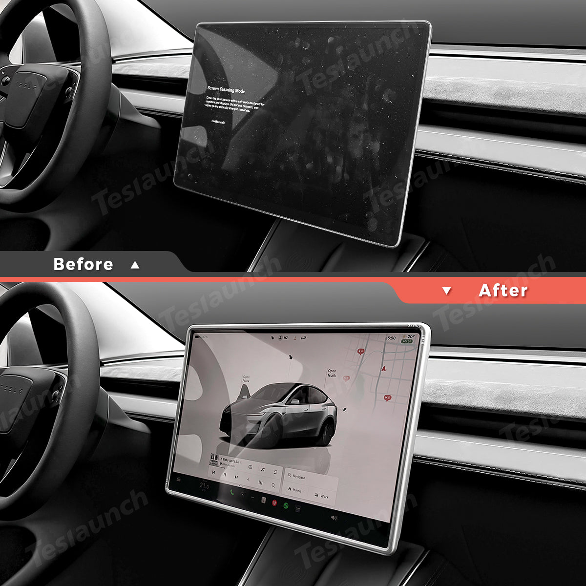 All-in-One Central Screen Tempered Glass & Frame Cover for Tesla Model Y Juniper 2025+