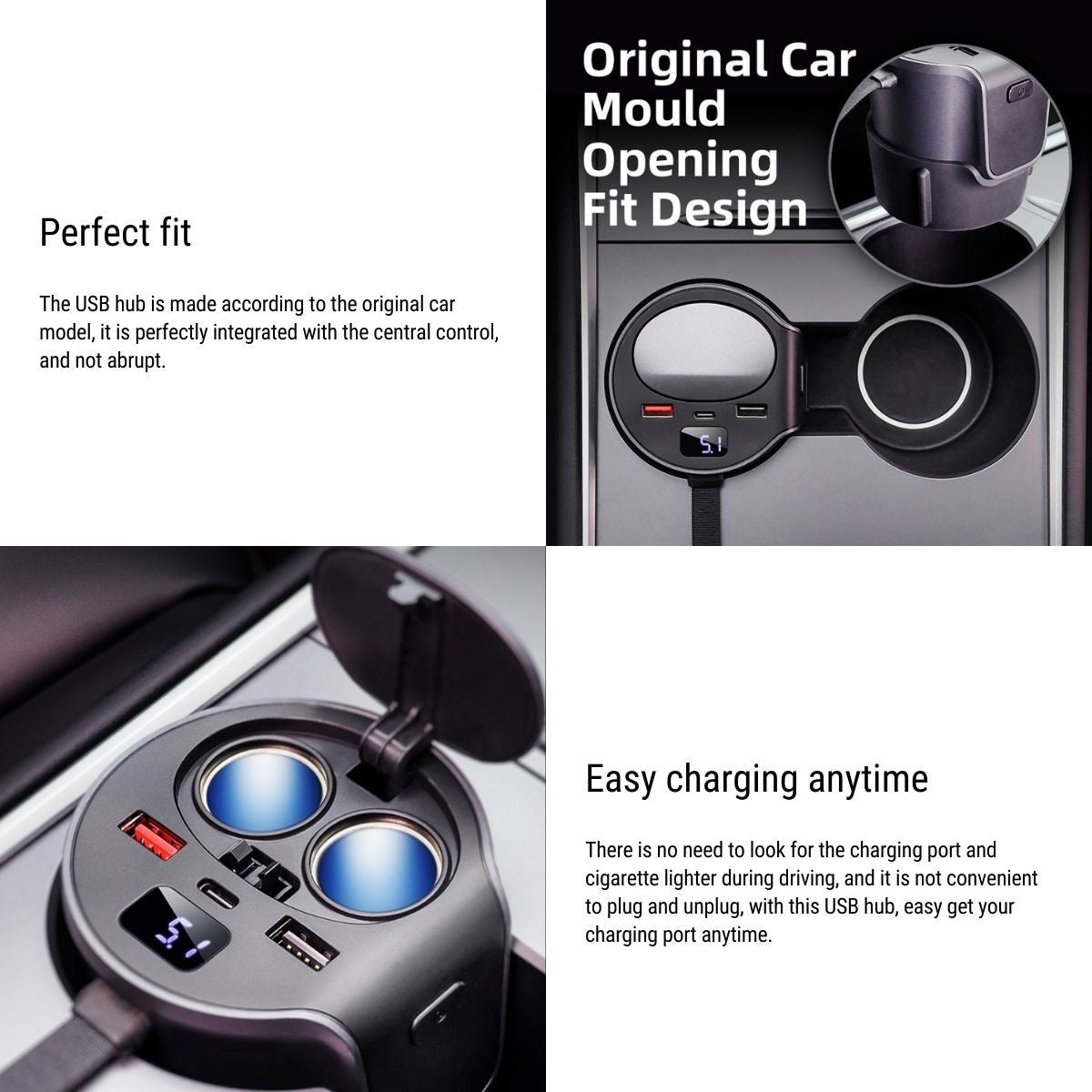 Cigarette Lighter hub adapter for Tesla Model 3/Y 2021-2023