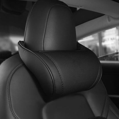 Cotton Filled Neck Support Leather Pillows Headrest For Tesla Model S 3 X Y Black