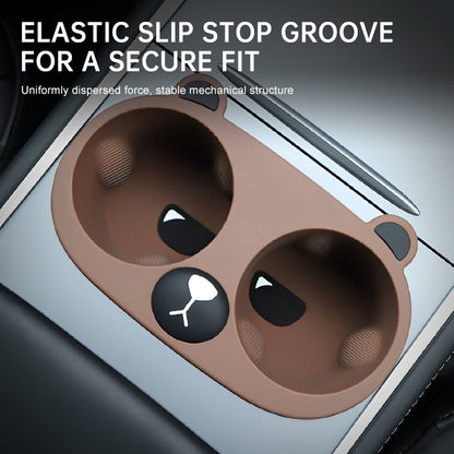 Cute Cat Central Control Cear Cater Cup Colder For Tesla Model3/Y Brown