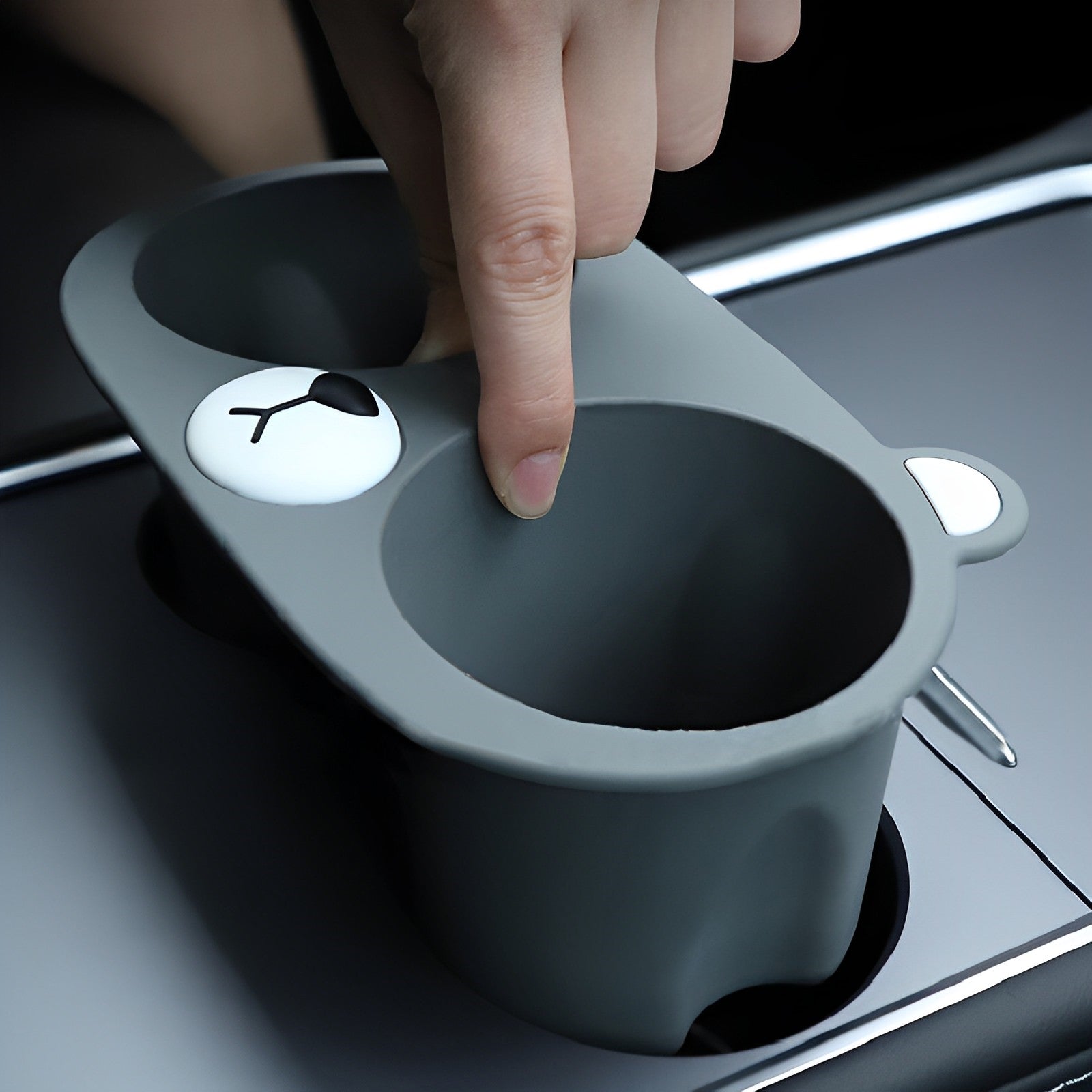 Cute Cat Central Control Cear Cater Cup Colder For Tesla Model3/Y Grey