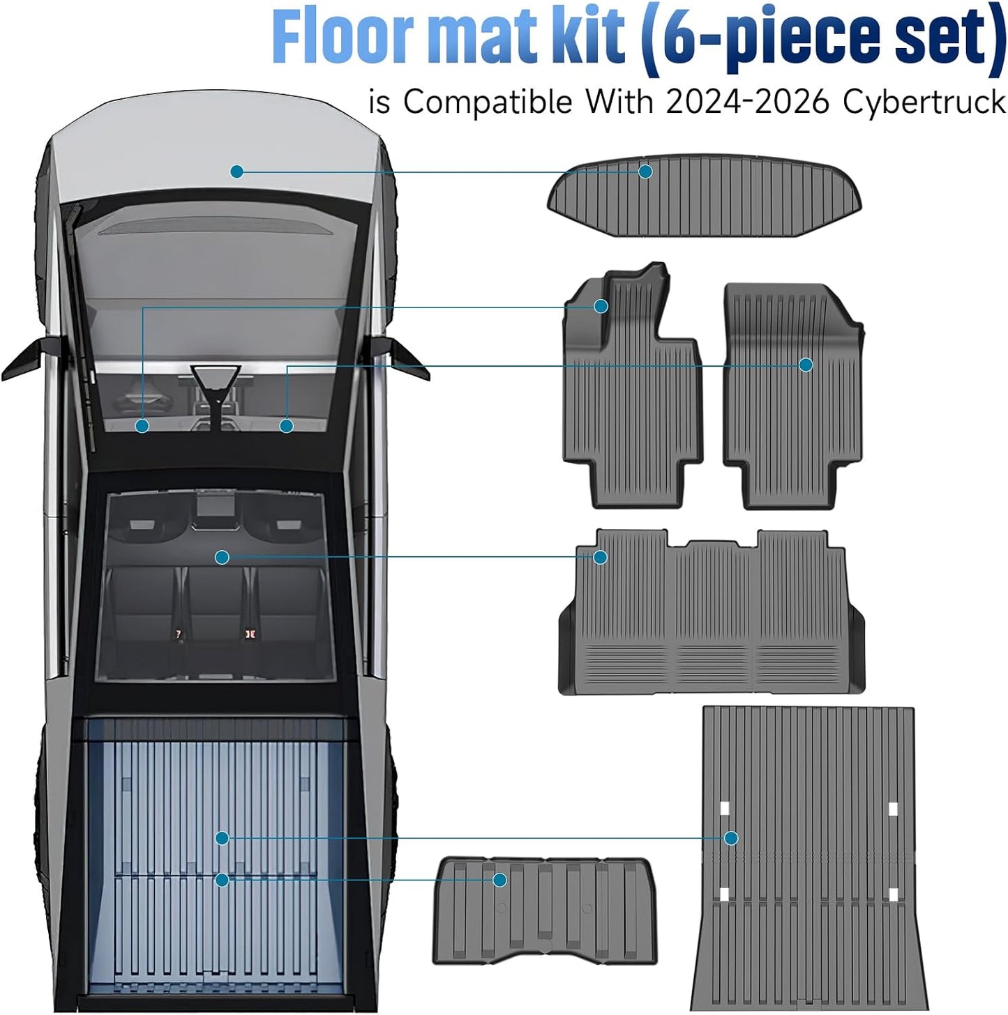 All Weather TPE Floor Mats 6pcs for Tesla Cybertruck Full Set (6 PCS) Left-Hand Drive