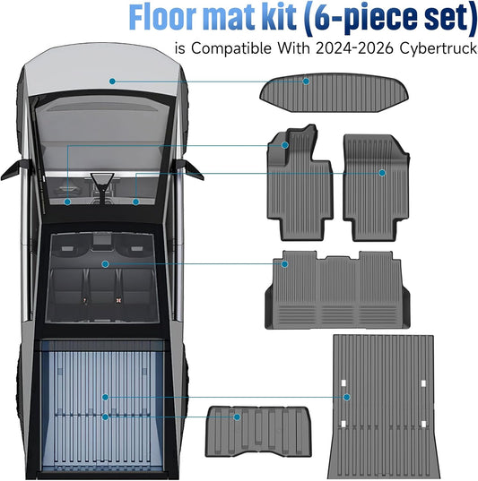 All Weather TPE Floor Mats 6pcs for Tesla Cybertruck Full Set (6 PCS) Left-Hand Drive