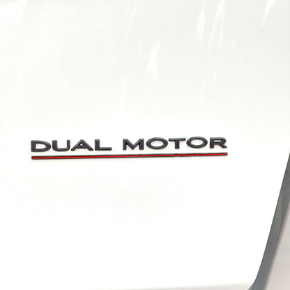 DUAL MOTOR Badges Black or Chrome With Stripe For Tesla Model S, 3, X, Y BLACK with Red Stripe