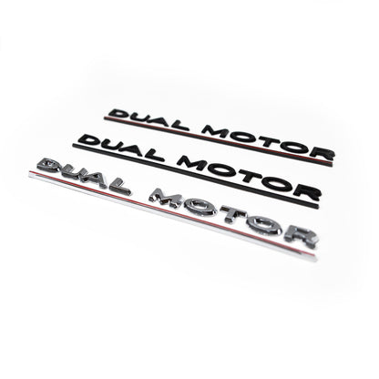 DUAL MOTOR Badges Black or Chrome With Stripe For Tesla Model S, 3, X, Y