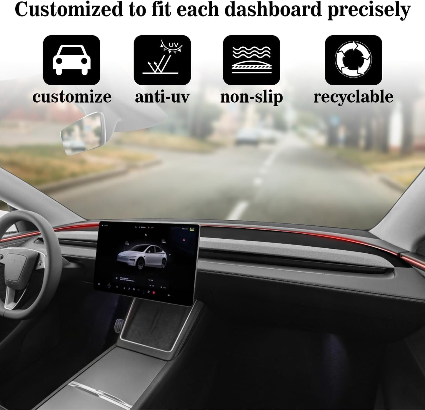 Model 3/Y Flannel Dashboard Cover Frontwith Heat Insulation for Model 3 and Model Y (2017-2023)