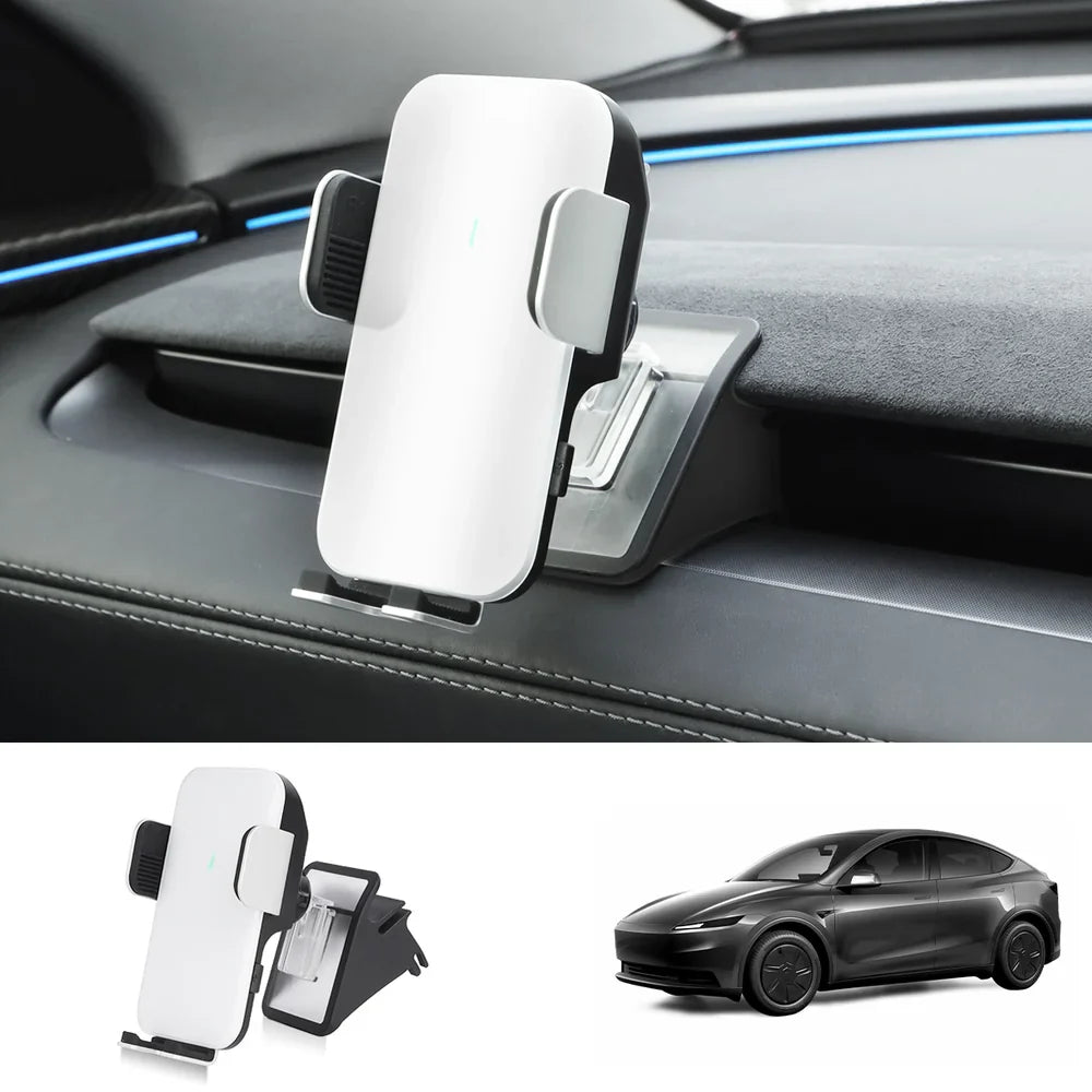 Dashboard Phone Holder with Solar Auto Clamp for 2026 New Tesla Model Y Standard White (Phone Holder + Base)