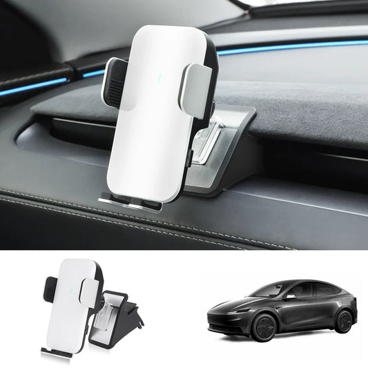 Dashboard Phone Holder with Solar Auto Clamp for 2026 New Tesla Model Y Standard White (Phone Holder + Base)