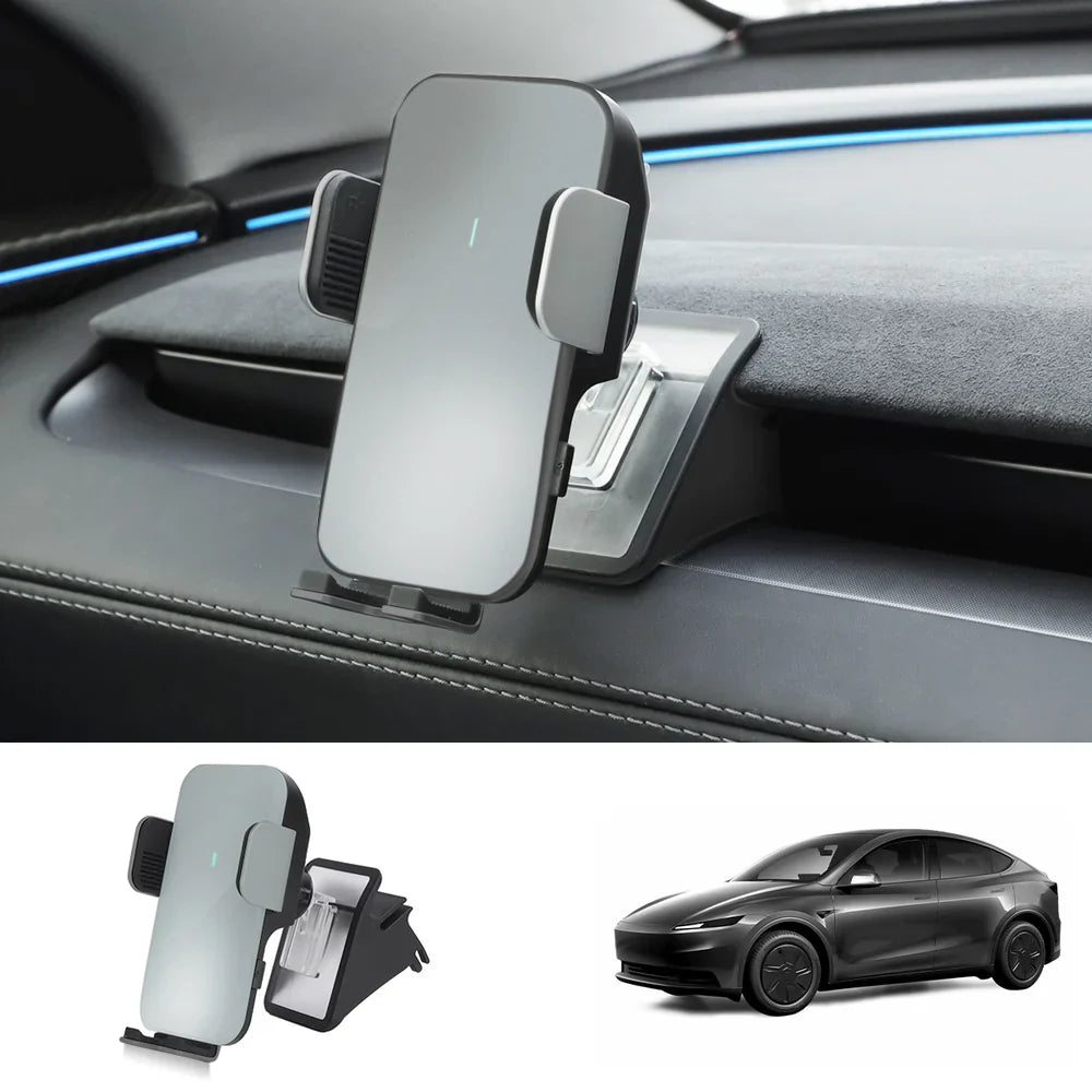 Dashboard Phone Holder with Solar Auto Clamp for 2026 New Tesla Model Y Standard Grey (Phone Holder + Base)
