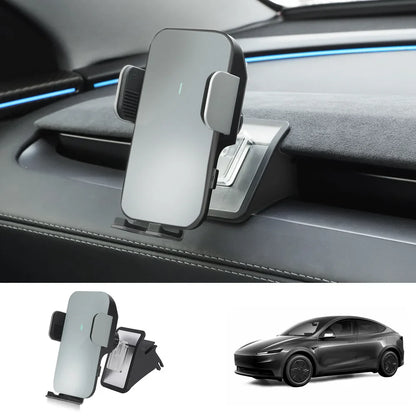 Dashboard Phone Holder with Solar Auto Clamp for 2026 New Tesla Model Y Standard Grey (Phone Holder + Base)