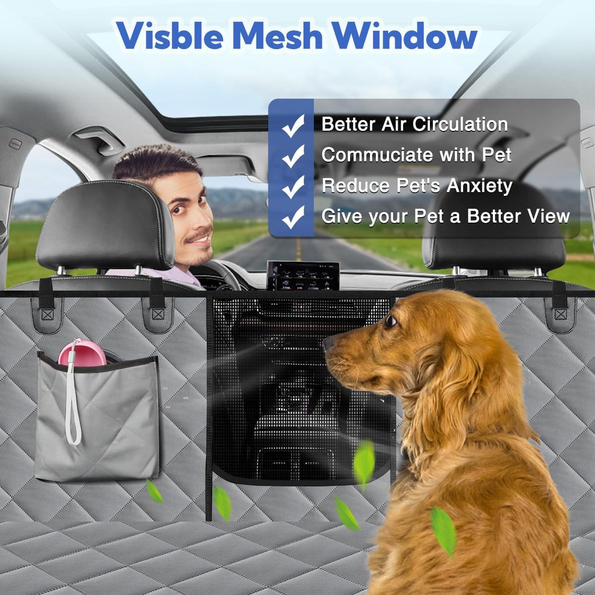 Dog Seat Cover For Pets 100% Waterproof For Tesla Model S/3/X/Y - Visible Mesh Window