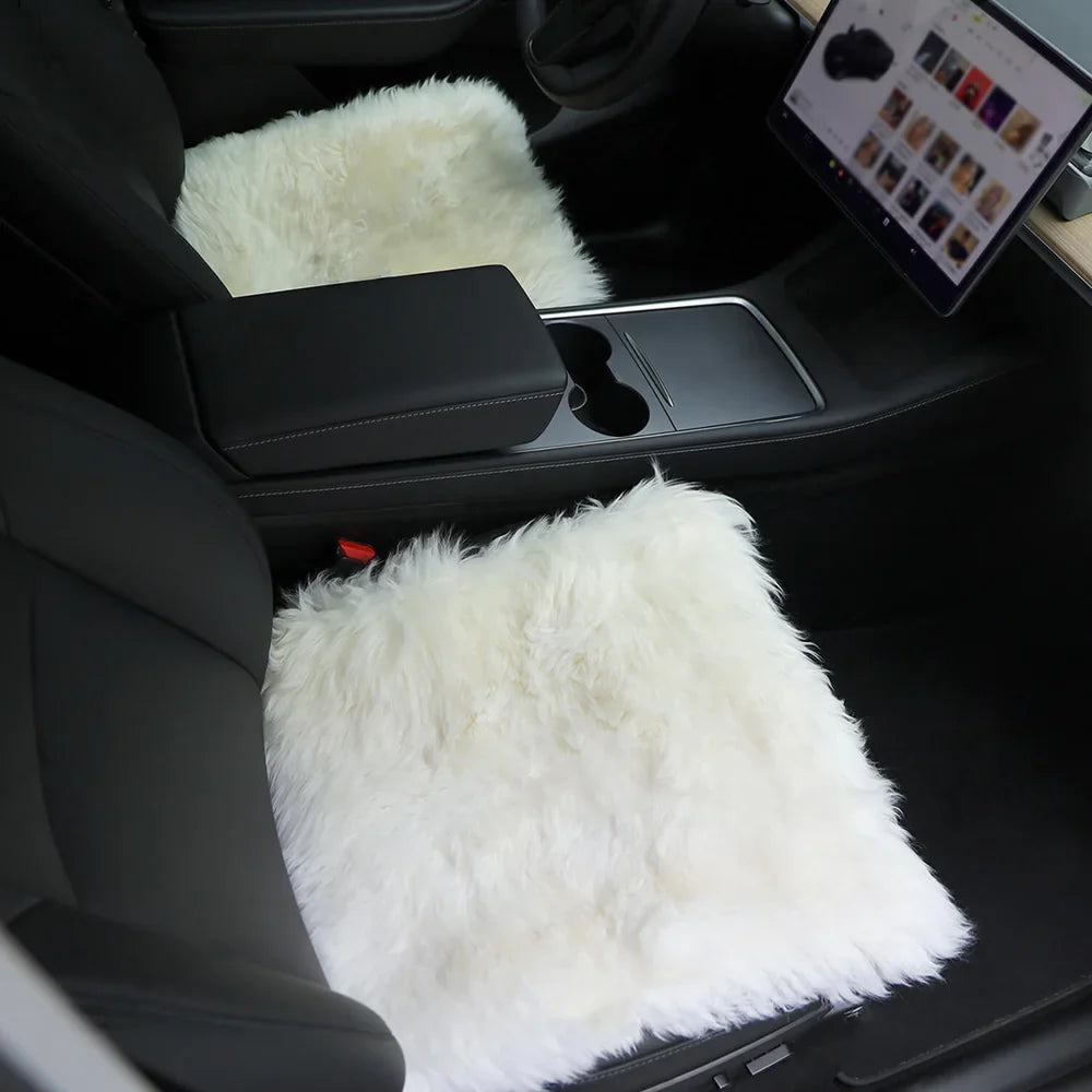 Faux Sheepskin Front Seat Covers Black/White For Tesla Model S/X/3/Y/Cybertruck-2PCS White