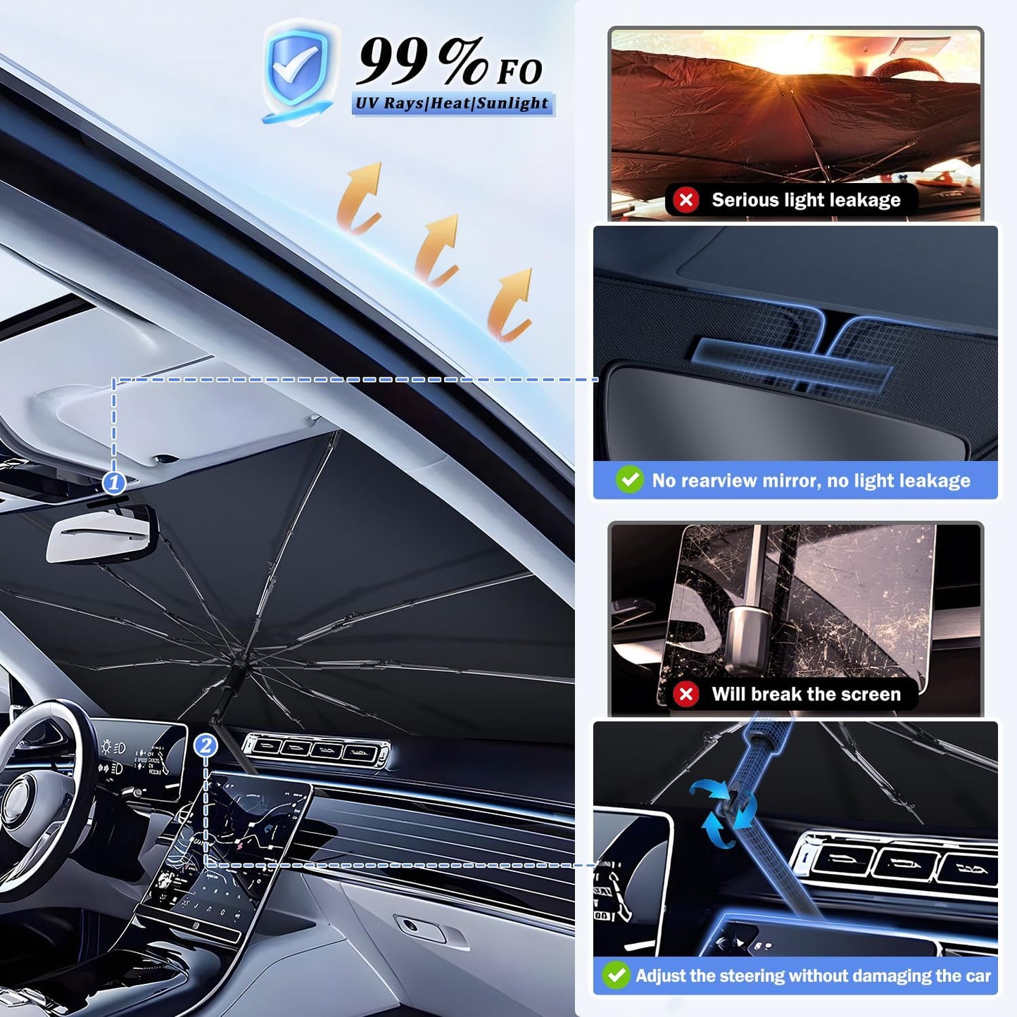 Fiberglass Windshield Sunshade Umbrella Custom Fit for Auto Sedan SUV