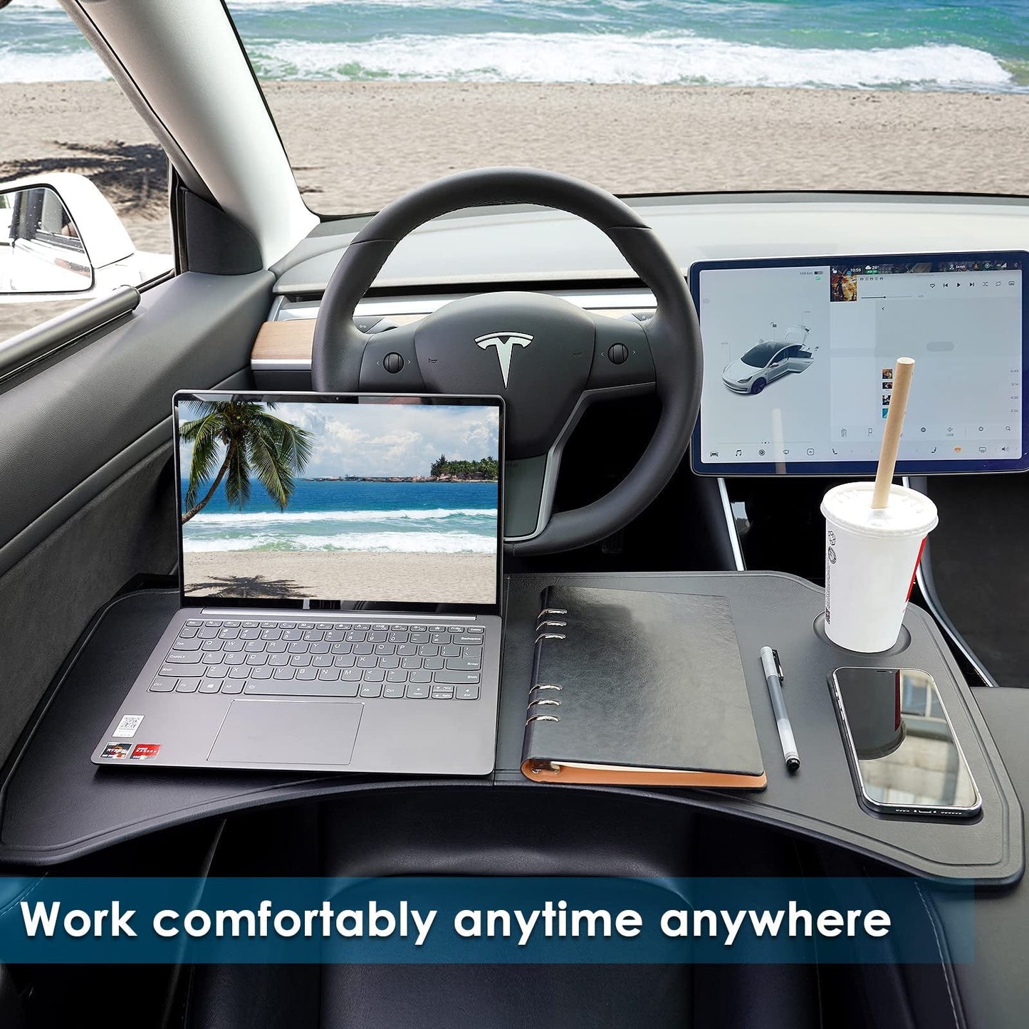 Foldable Carbon Fiber Car Laptop Tray Desk Food Table For Tesla Model 3/Y