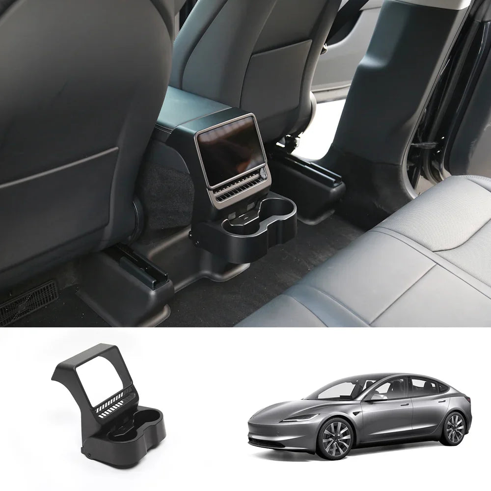 Multi-Functional Foldable Rear Console Cup Holder for Tesla Model Y Juniper 2025+ / Model 3 Highland 2024+ Black Model 3 Highland 2024+