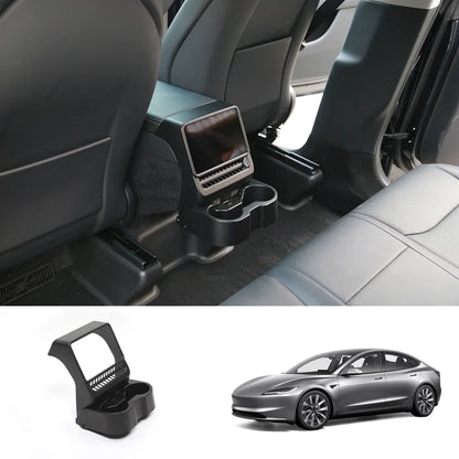 Multi-Functional Foldable Rear Console Cup Holder for Tesla Model Y Juniper 2025+ / Model 3 Highland 2024+ Black Model 3 Highland 2024+