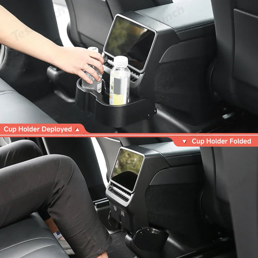 Multi-Functional Foldable Rear Console Cup Holder for Tesla Model Y Juniper 2025+ / Model 3 Highland 2024+