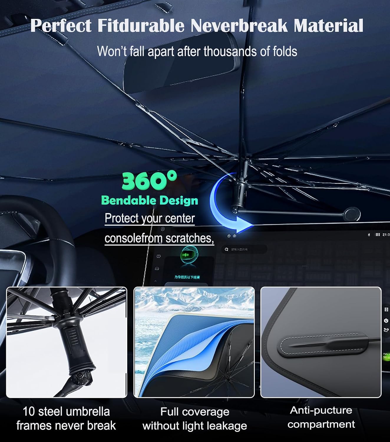 Foldable Umbrella Car Front Windshield Sunshade for Tesla Model 3/Y/S/X