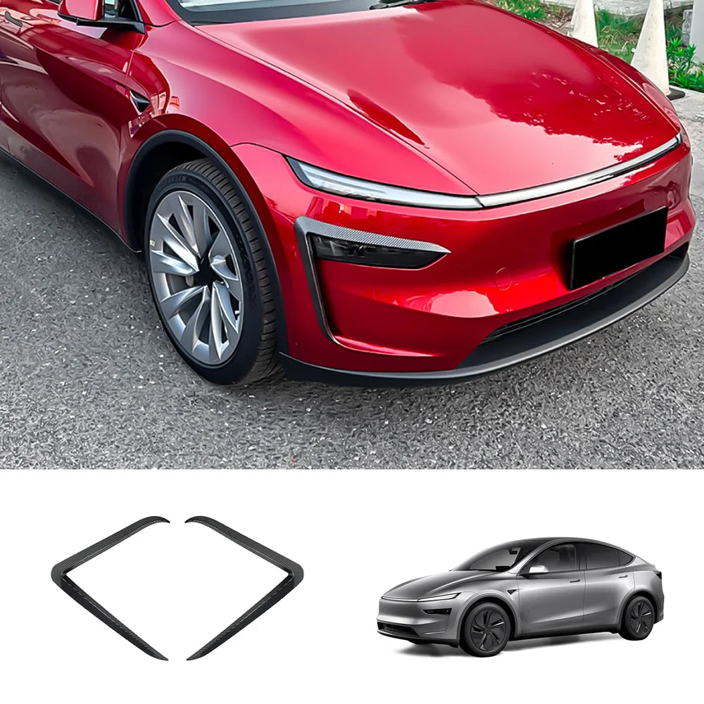 Front Fog Light Canard Trim Covers for Tesla Model Y Juniper 2025+ Carbon Fiber Texture 2-Piece Set