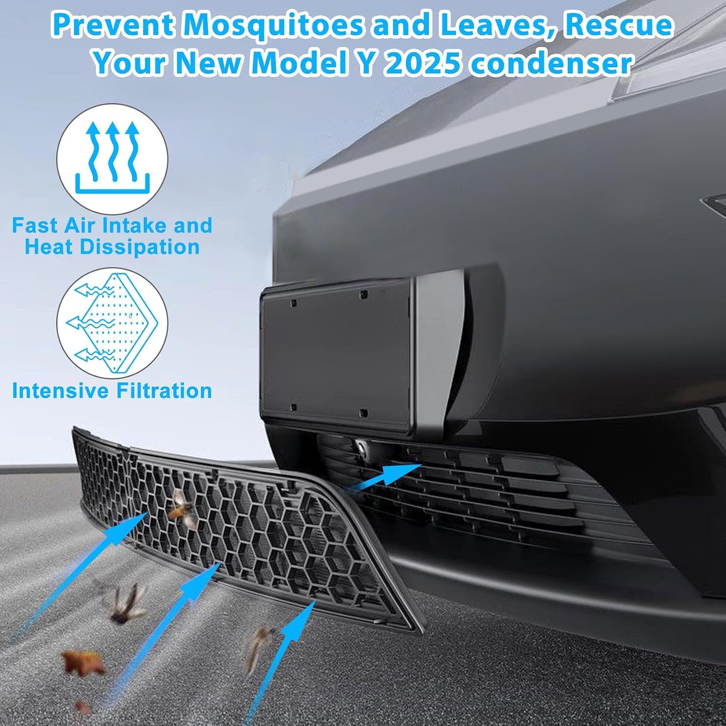 Split Front Bumper Protective Mesh Grill Panel for Tesla Model Y Juniper 2025+