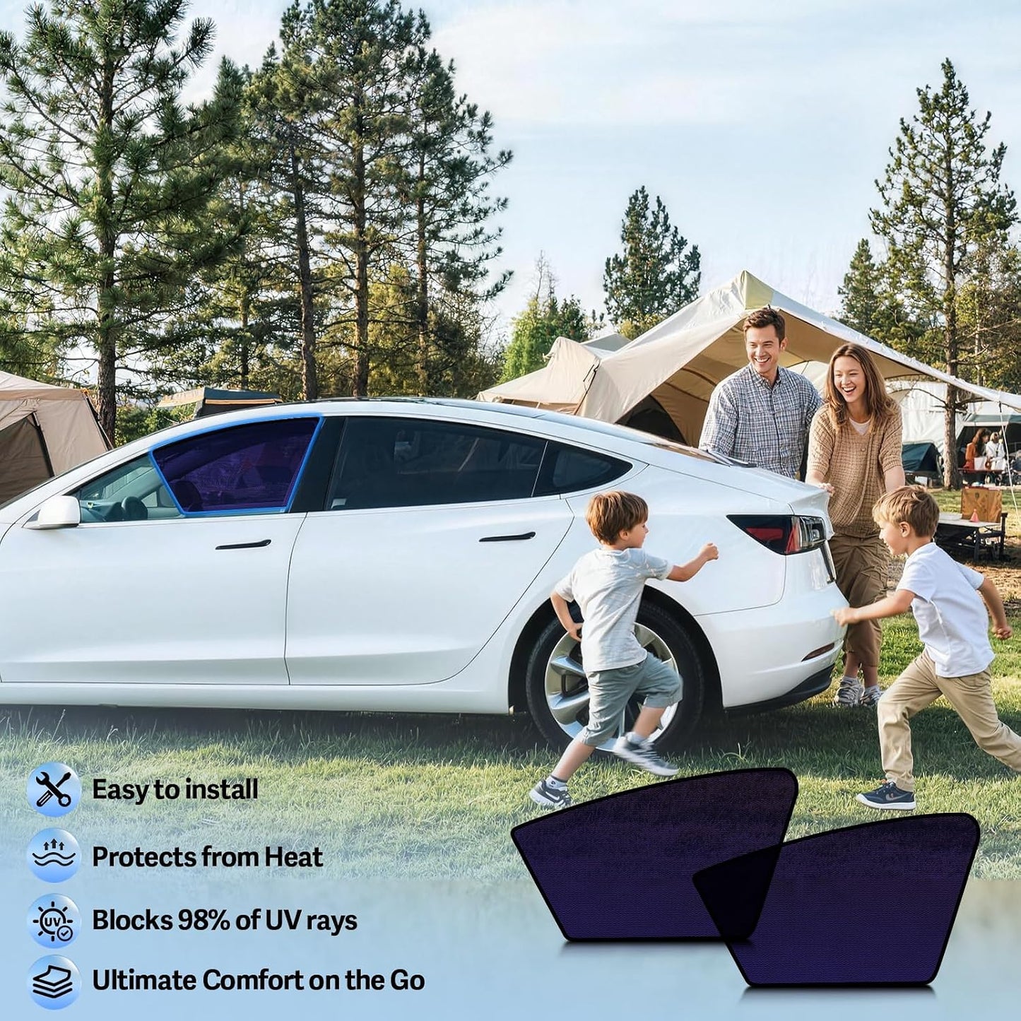 Static Cling Mesh Insulated Side Window Sunshade For Tesla Model 3