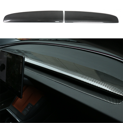 Split Dashboard Cover & Dashboard Air Outlet Cover (Carbon Fiber Pattern ABS) for Tesla Model 3 Highland 2024+ Dashboard Cover Only (2 Pcs) Glossy Carbon Fiber