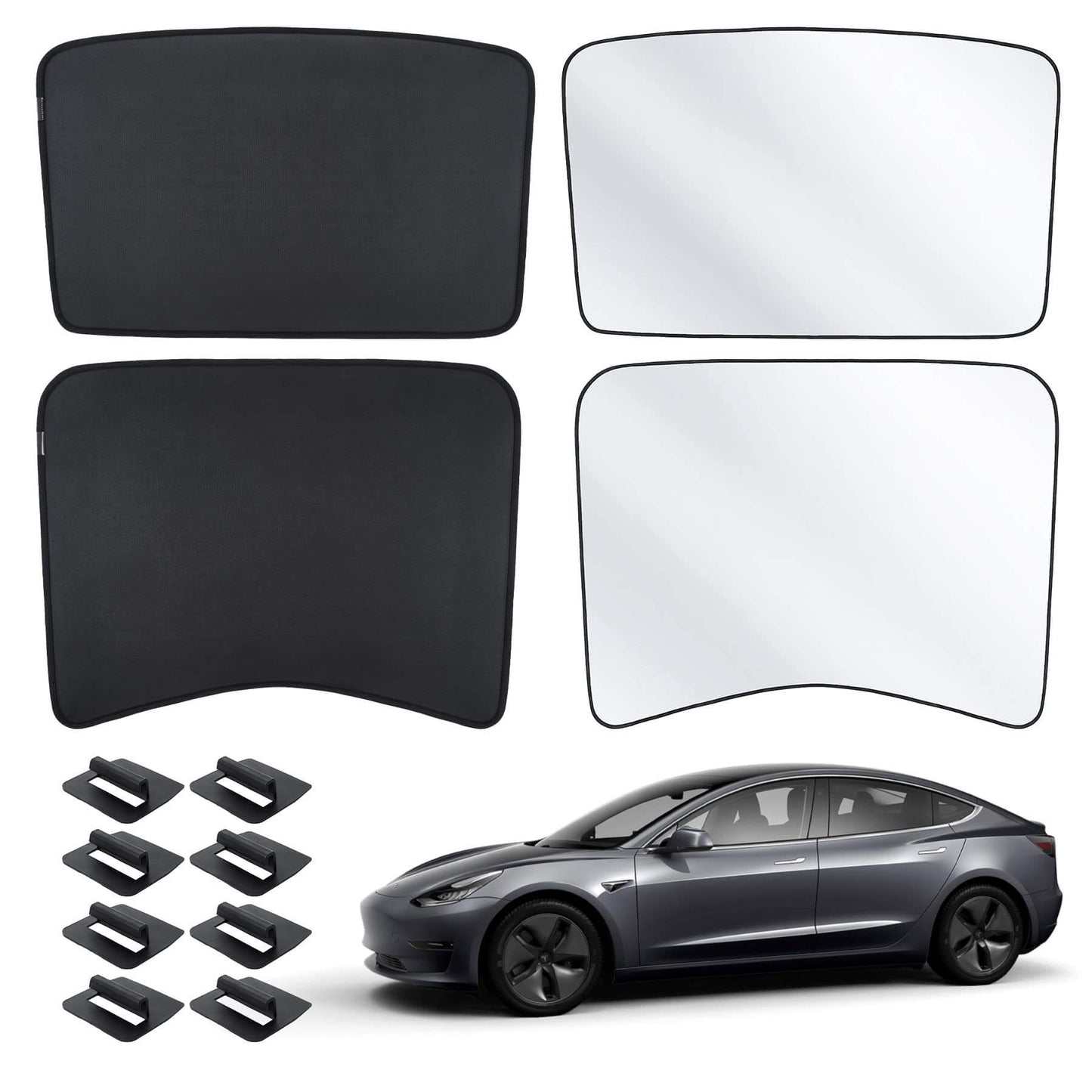 Glass Roof Sunshade for Tesla Model 3 (2017-2023) Black Semi-coverage