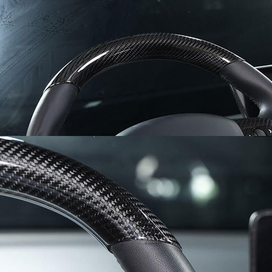 Gloss Real Carbon Fiber Steering Wheel Caps Cover for Tesla Model 3/Y