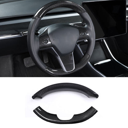 Gloss Real Carbon Fiber Steering Wheel Caps Cover for Tesla Model 3/Y Gloss Full Set (2 PCS) Model 3